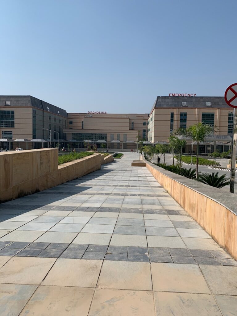 a walkway between buildings